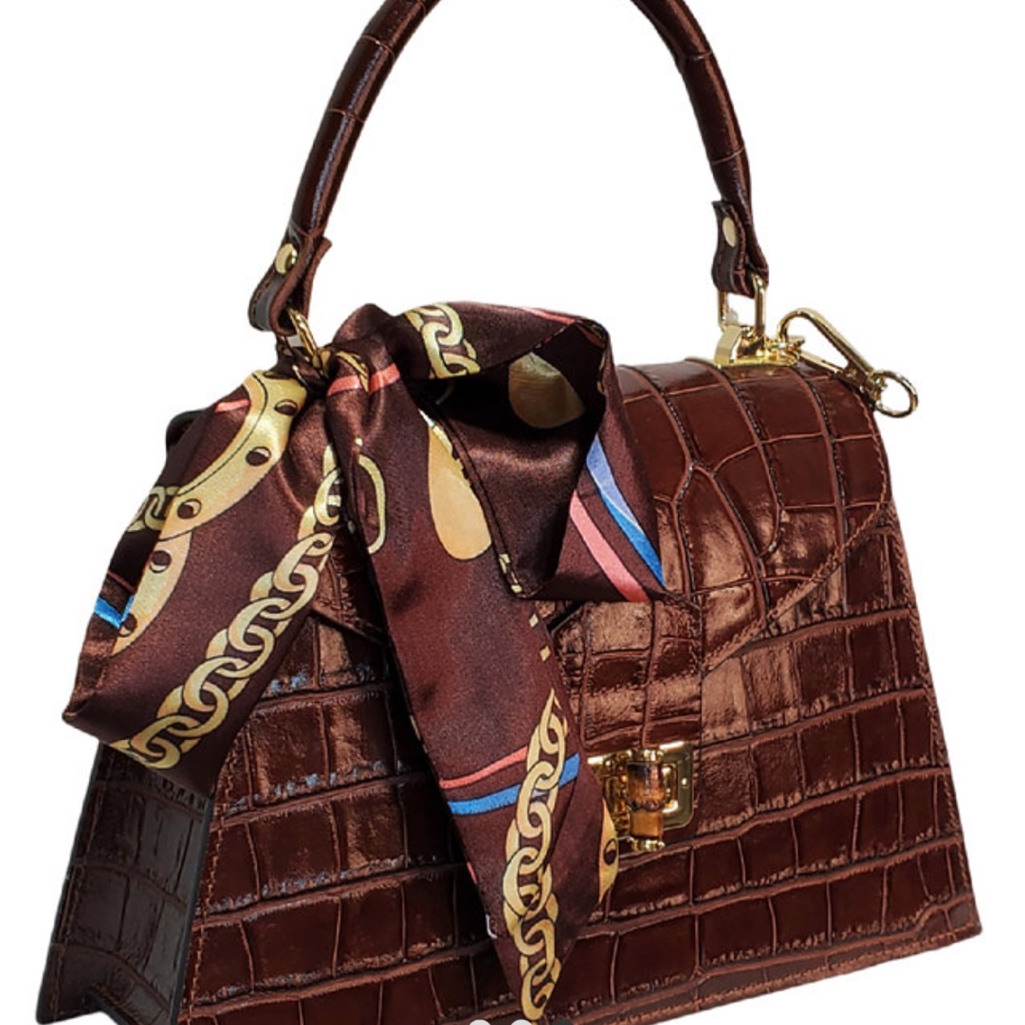 Elegant Brown Crocodile Pattern Handbag